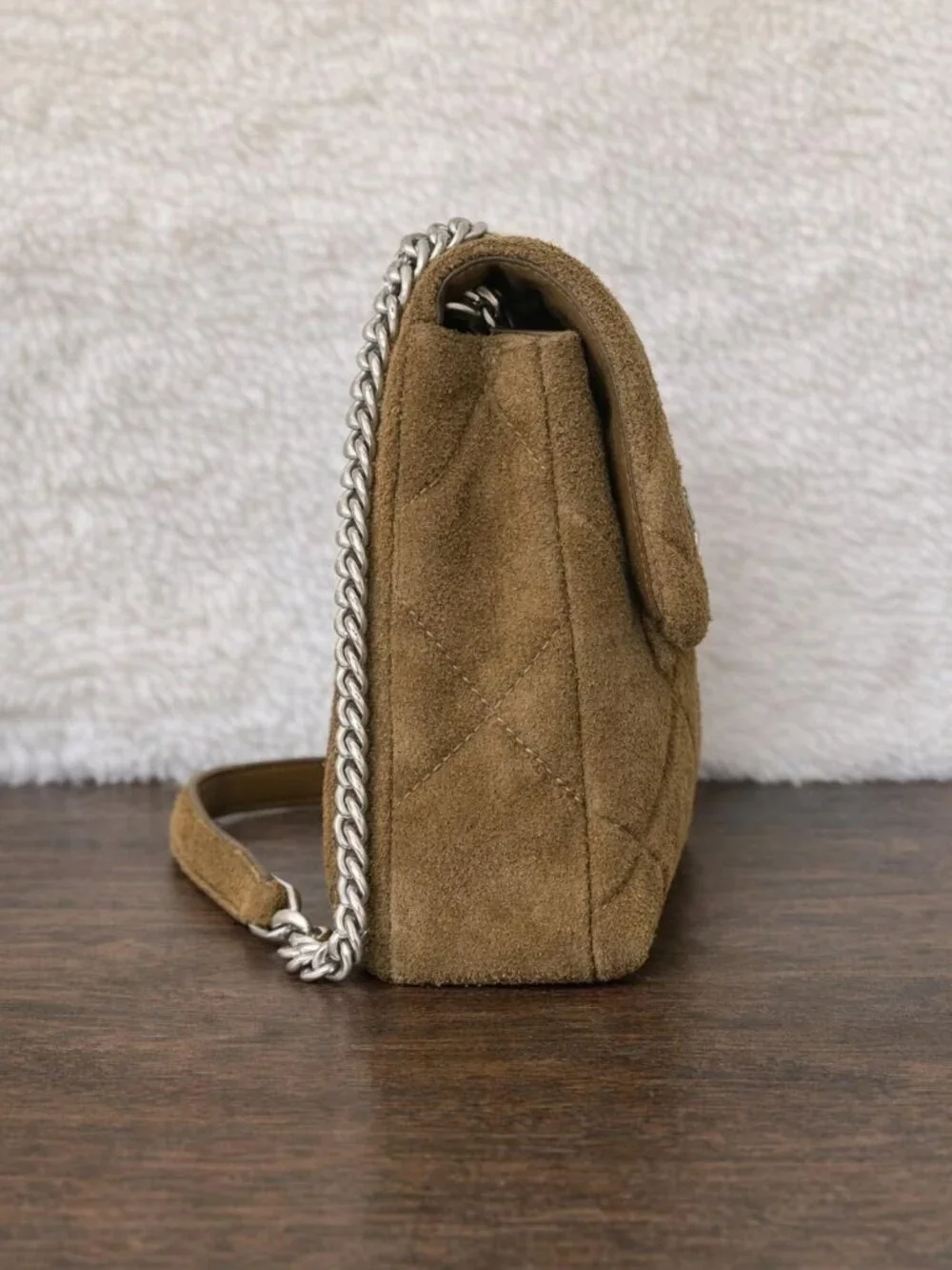 Tory Burch Kira Diamond Quilt Suede Shoulder Bag - Deep Olive